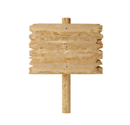 Empty, blank square shaped wooden sign on wood post with room for text, wooden board sign template...