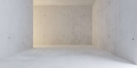 Abstract empty, modern concrete room with corner, warm light source and rough floor - industrial...