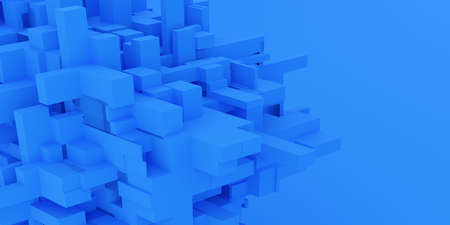 Abstract blue cube shape random offset over blue background, abstract technology or business background, 3D illustrationの写真素材