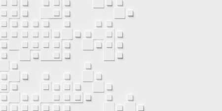 Random double stacked white cube boxes or block background wallpaper banner fading out with copy space, 3D illustrationの写真素材