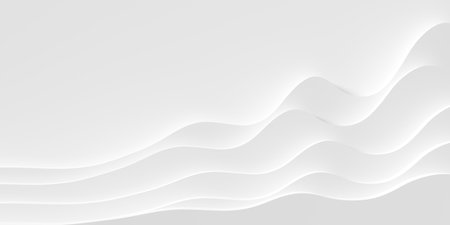 Stacked white rising abstract wave shapes over white background, abstract data visualisation or...