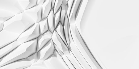 Stretched white polygon geometrical prism structure pattern background wallpaper banner with copy space, 3D illustrationの写真素材