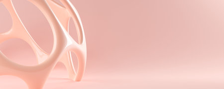 Pastel pink organic abstract skeletal mosaic geometric mesh shape with copy space background banner, 3D illustrationの写真素材