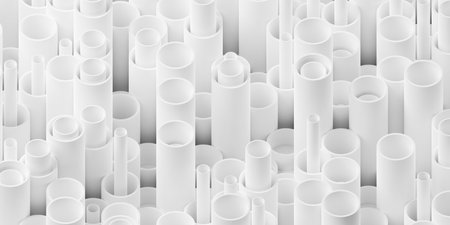 Random shifted white polygon geometrical tube pattern background wallpaper banner, 3D illustrationの写真素材