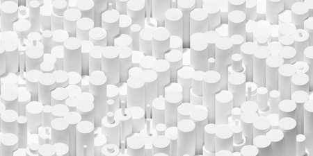 Random shifted white polygon geometrical cylinders pattern background wallpaper banner, 3D illustrationの写真素材