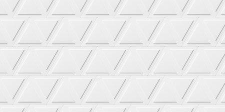 Two layer offset white triangle grid geometrical background wallpaper banner pattern flat lay top view from above, 3D illustrationの写真素材