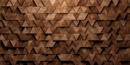 Randomly shifted offset wooden triangles surface background texture, empty floor or wall hardwood wallpaper, 3D illustrationの写真素材