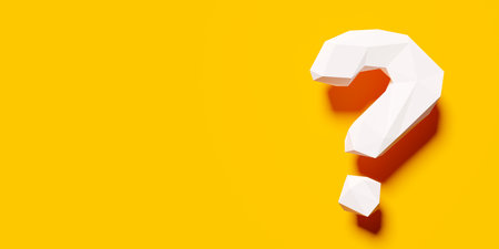 White low-poly polygonal question mark on orange background, idea, solution or question or...
