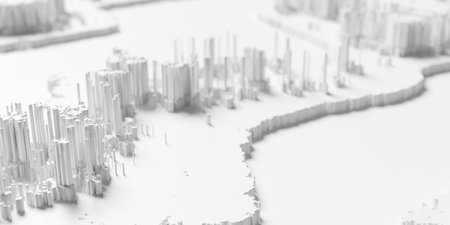 White organic terrain height step lines shapes geometrical background wallpaper banner pattern, selective focus, 3D illustrationの写真素材