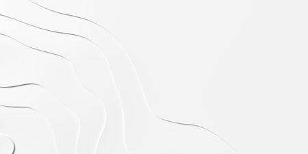 White organic terrain height step lines shapes geometrical background wallpaper banner pattern with copy space flat lay top view from above, 3D illustrationの写真素材