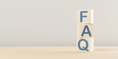 Stack of wooden blocks with the letters faq on wooden table background, frequently asked questions business concept, selective focus with copy space, 3D illustrationの写真素材