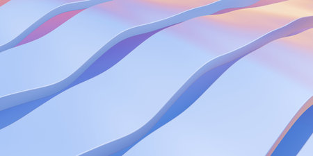 Blue and yellow abstract bend wave line curves, geometric shape background template, 3D illustration