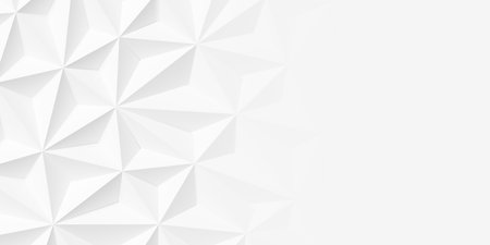 Mesh of three dimensional white triangles geometrical background wallpaper banner pattern flat lay with copy space, 3D illustrationの写真素材