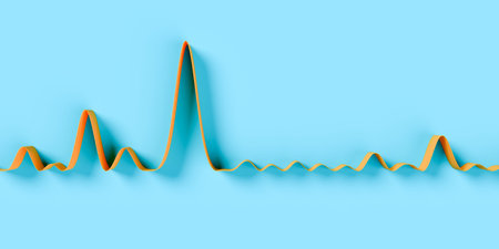 Abstract orange curve graph on blue background, finance business or abstract data concept, 3D illustrationの写真素材