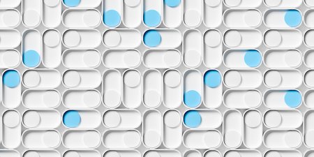 Grid of switches turned on and off on white background, abstract business or data concept, flat lay...