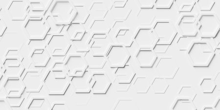 Modern minimal layered small white honeycomb hexagon frames geometrical pattern background flat lay top view from above, 3D illustrationの写真素材