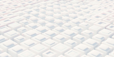 Random moved white double cube boxes block background wallpaper banner, 3D illustration