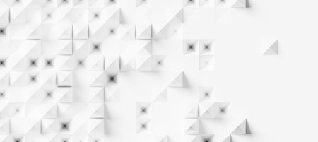 Random offset and inset white cube pyramid boxes background wallpaper banner with copy space, 3D...