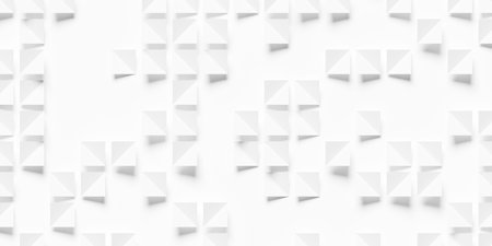 Small up and down folded white sparse plane squares on white background wallpaper banner flat lay...