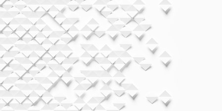 Diagonally arranged up and down folded white plane squares on white background wallpaper banner fade out with copy space, 3D illustrationの写真素材