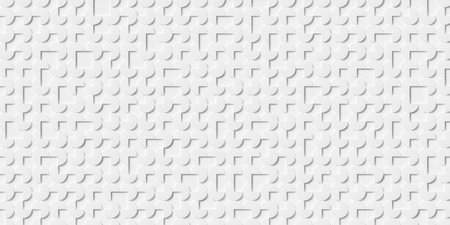 Grid of small white three-quarter cut cylinders or circles geometry background wallpaper banner, flat lay, 3D illustrationの写真素材