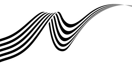 Abstract ribbon geometrical shape with black and white stripes isolated on white background, 3D illustrationの写真素材