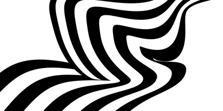 Abstract black and white striped smooth ribbon geometrical shape isolated on white background, 3D illustrationの写真素材