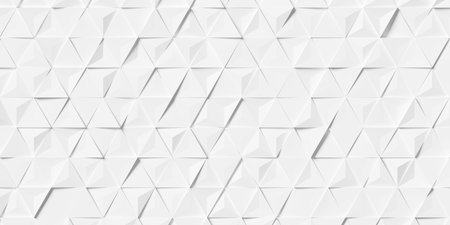 Array of white triangular pyramids with randomly moved centers background wallpaper banner, 3D illustrationの写真素材