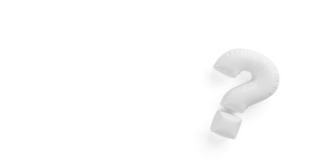 White balloon question mark on white background, idea, solution or question or communication business concept background with copy space, flat lay top view from above, 3D illustrationの写真素材