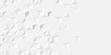 Randomly transformed white triangle pyramids background wallpaper banner with copy space, 3D illustrationの写真素材
