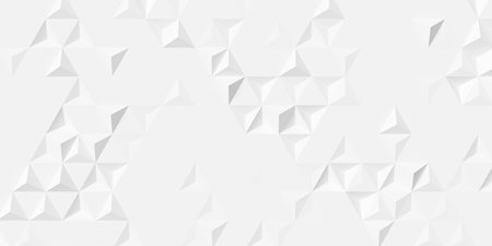 Sparsley arranged randomly transformed white triangle pyramids background wallpaper banner, 3D illustrationの写真素材
