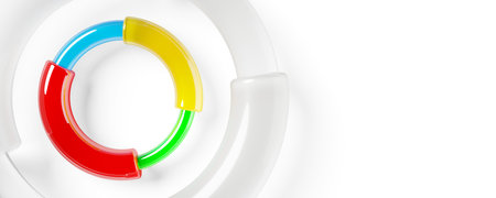 Transparent multi-colored glass ring pie chart business diagram on white background, financial...