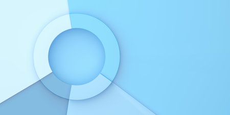 Blue colored pie chart business diagram on blue background, financial growth, statistics or investment graph concept with copy space, flat lay top view from above, 3D illustrationの写真素材