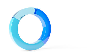 Different materials pie chart ring business diagram standing on white background, financial growth, statistics or investment graph concept with copy space, 3D illustrationの写真素材