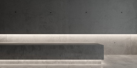 Abstract empty, modern concrete room with underlit recess, concrete counter and shiny floor - industrial interior background template, 3D illustrationの写真素材