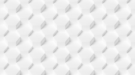 Modern minimal white honeycomb hexagon steps geometrical pattern background isometric view, 3D illustrationの写真素材