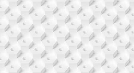 Modern minimal white honeycombs or hexagons with holes geometry pattern background isometric view, 3D illustrationの写真素材