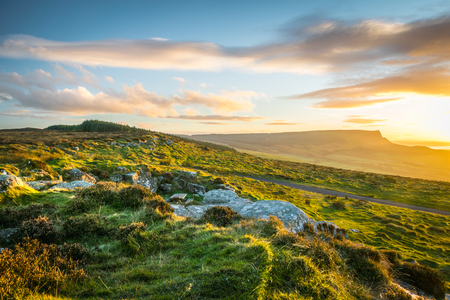 This is a picture on the top of Binevenagh mountain in Northern Ireland.  It was taken just before sunsetの写真素材