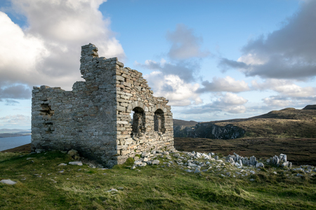 This is the ruins of the old lookout at Horn Head in Donegal Irelandの写真素材