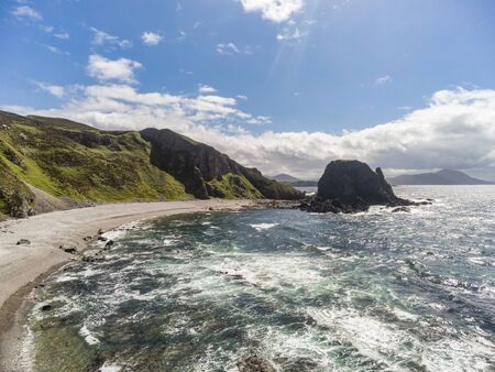 This is a remote stony beach at Malin Head in Donegal Ireland