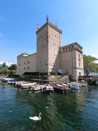 Riva del Garda, Italy -  Aug 1, 2019: Rocca Castle and museum in Riva del Garda on Lake Gardaのeditorial素材