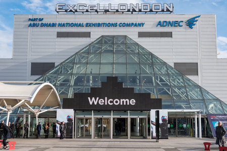 London, UK - Jan 16, 2020:  Entrace to the ExCel National Exhibitions Centre in Londonのeditorial素材