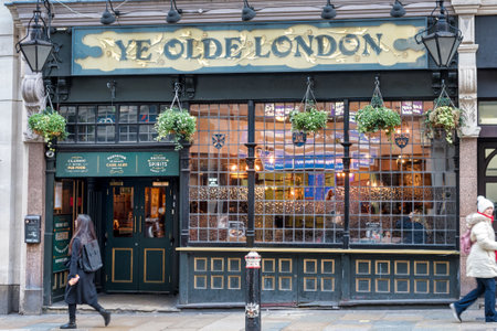 London, UK - Jan 16, 2020:  The front of the Ye Olde London pub in the City of Londonのeditorial素材