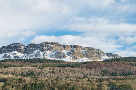 Binevenagh Mountatin in Northern Ireland covered in snow in winterの写真素材