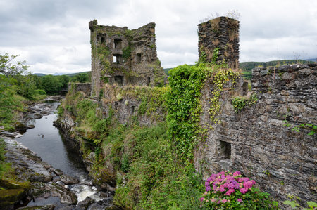 Carriganass, Ireland- July 12 2021: The ruines of Carriganass castle in County Cork Ireland
