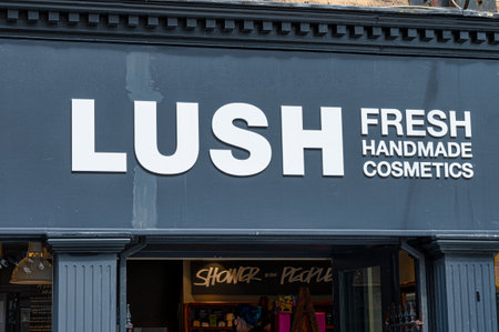 Cork, Ireland- July 14, 2021: The sign for Lush Fresh Handmade Cosmetics store in Cork cityのeditorial素材