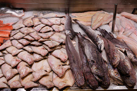 Fish on display at a market stall in Irelandの写真素材