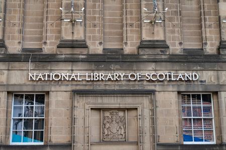 Edinburgh, Scotland- Nov 20, 2021: The sign for the national Library of Scotland in Edinburgh.のeditorial素材
