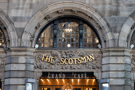 Edinburgh, Scotland- Nov 20, 2021:  The sign The Scotsman Hotel in Edinburgh.のeditorial素材
