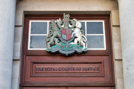 Belfast, UK- Feb 19, 2022: The  sign for The Royal Courts of Justice in Belfast city centre.のeditorial素材